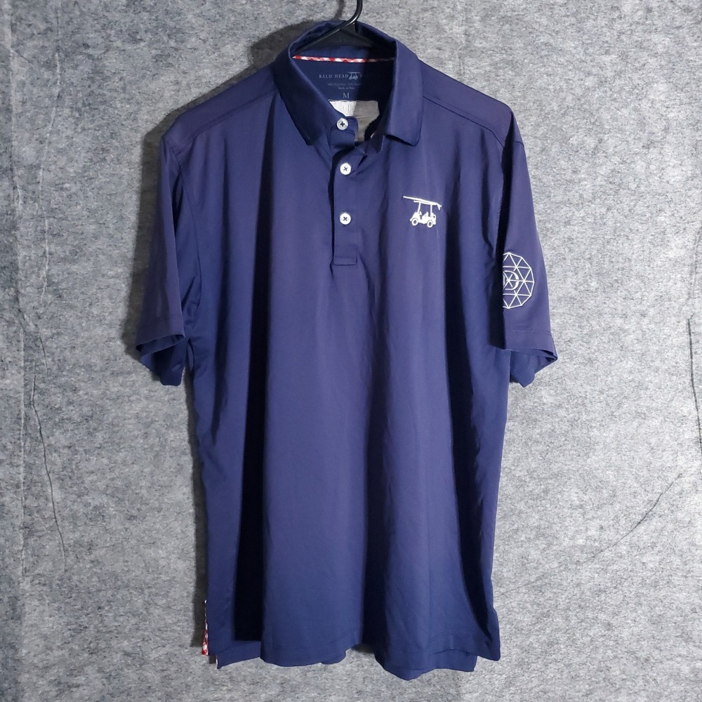 Bald Head Blues Polo Shirt Mens M Navy Golf Short Sleeve Embroidered Performance